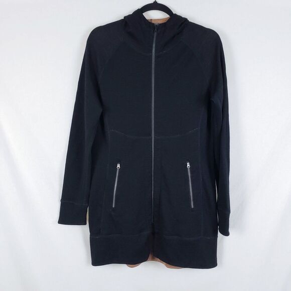 Ibex Merino Wool Blend Jacket Hooded Full Zip Longline Womens L? Gray Raglan - Picture 1 of 12